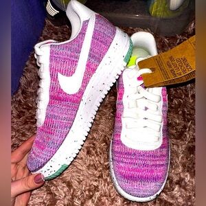 NWT Nike Air Force 1 Carter flyknit Women's Pink and White Sneakers 8 streetwear